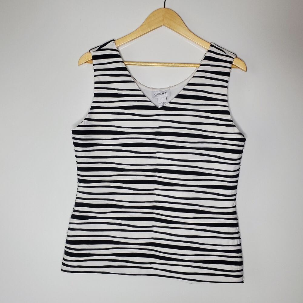 Carmen Marc Valvo Black & White stretchy tank top in Great used Condition
